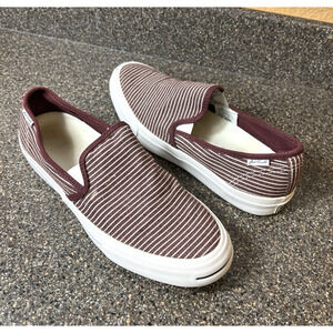 Converse Jack Purcell Burgundy Striped Slip On Mens 9 Sneaker Skate Shoes Casual